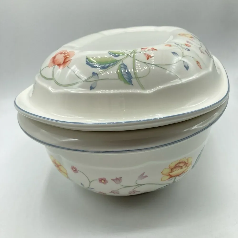 Vtg Villeroy & Boch Albertina 3 QT Oval Microwave Baker w/ Lid W Germany #1748
